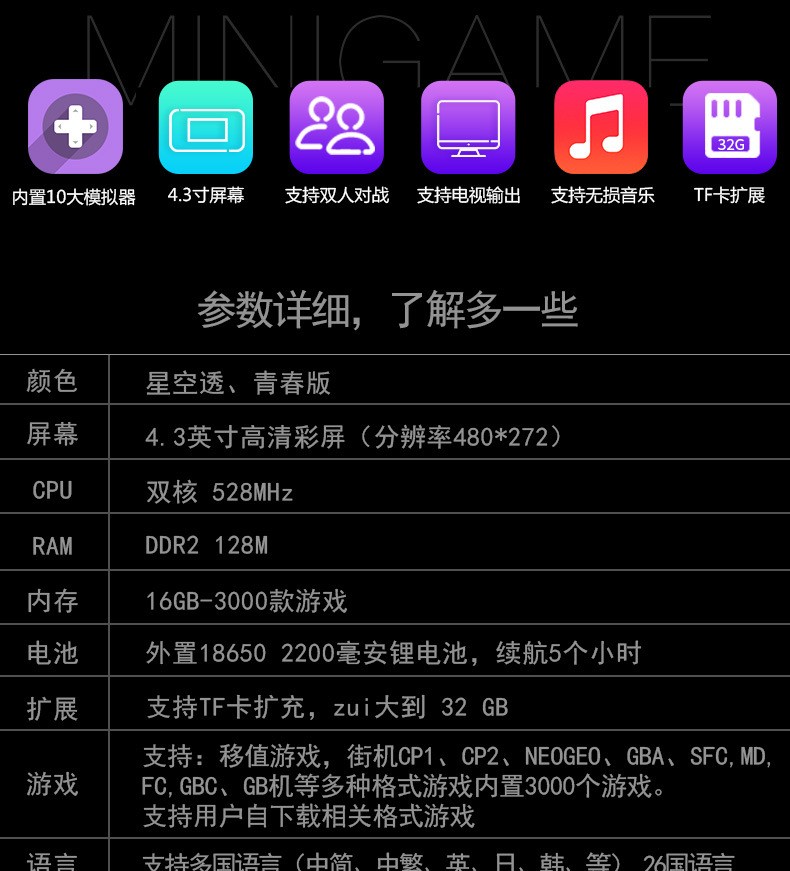 迷你街机 retro arcade PSPGBA掌上怀旧FC游戏机内置3000游戏双人详情图1