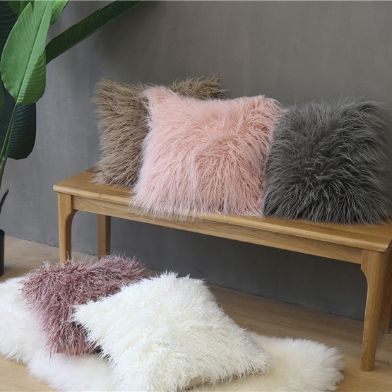 Solid-color Nordic plush beach wool home hotel throw pillow cushion square pillowcase detail image 6