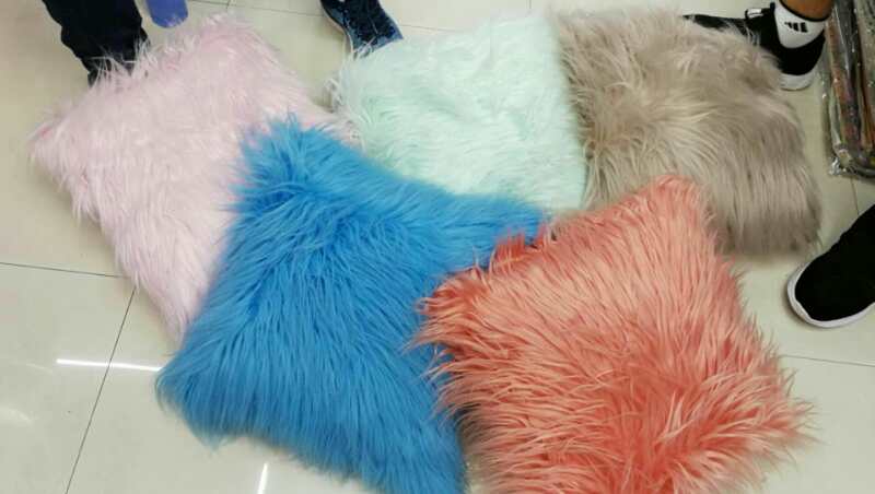 Solid-color Nordic plush beach wool home hotel throw pillow cushion square pillowcase detail image 1
