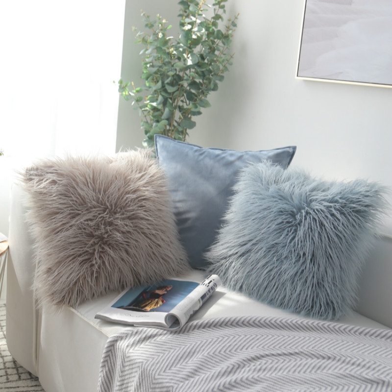 Solid-color Nordic plush beach wool home hotel throw pillow cushion square pillowcase detail image 8