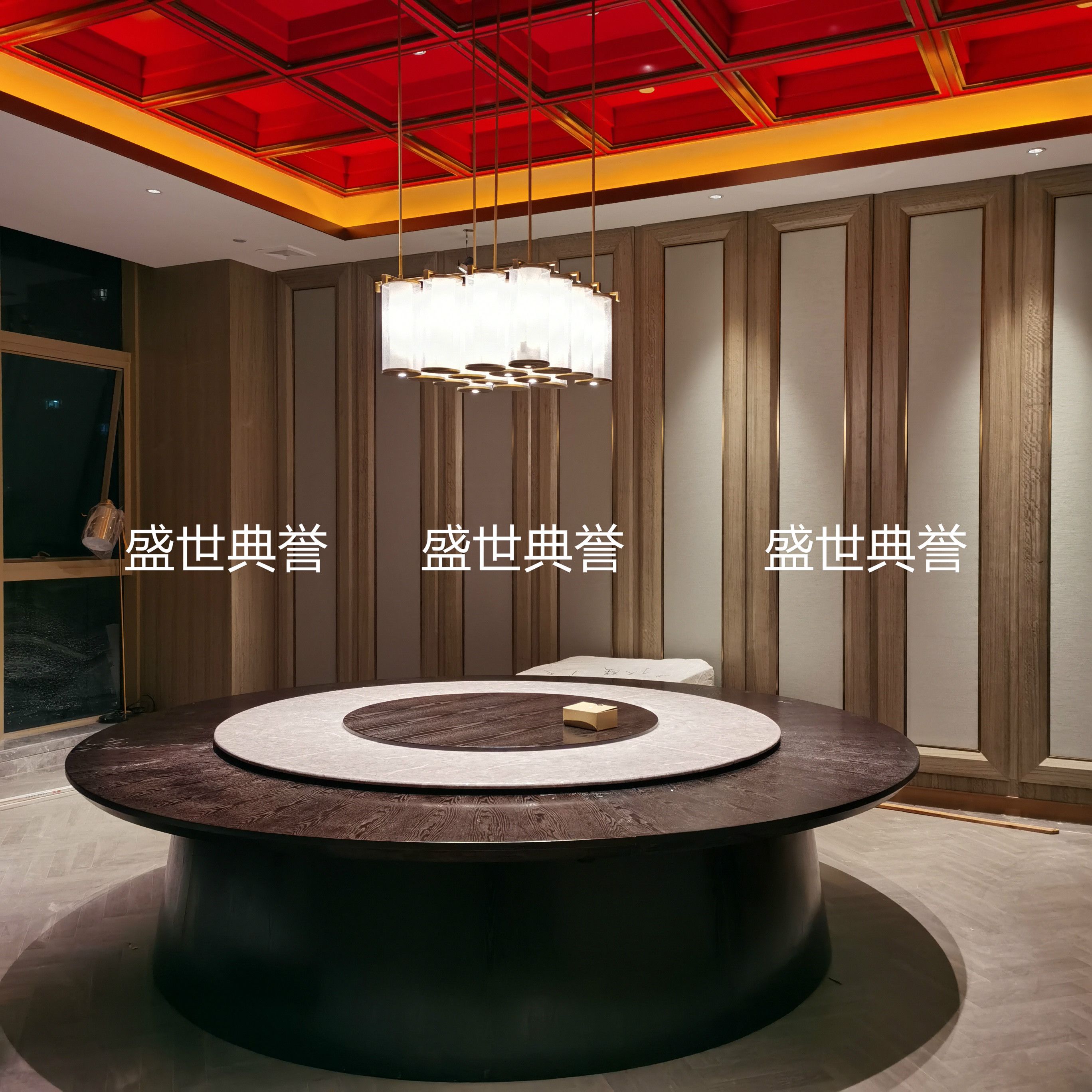 宁波国际酒店现代轻奢实木桌椅定做公司食堂实木电动桌会所大圆桌