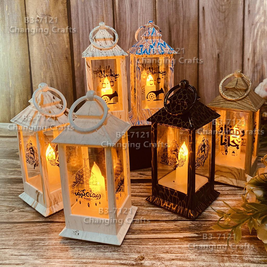 Small Ramadan Christmas wind lantern, Nordic simple plastic glass windproof candle holder, romantic wedding decoration piece