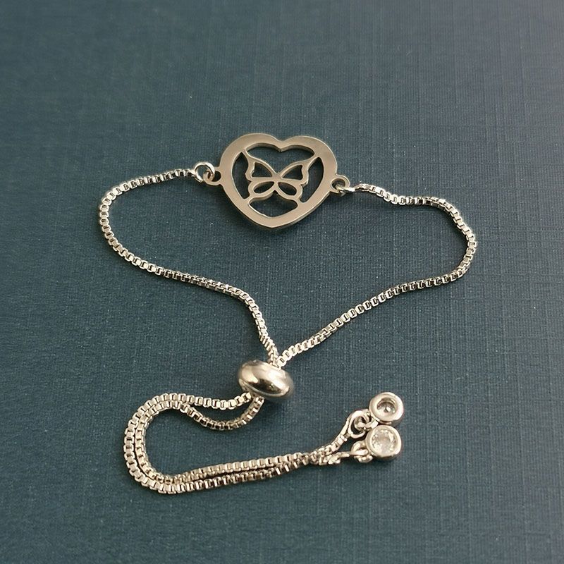 Cross-border foreign trade new cute heart-shaped little butterfly pendant titanium steel bracelet pendant stainless steel manufacturer wholesale Specification image