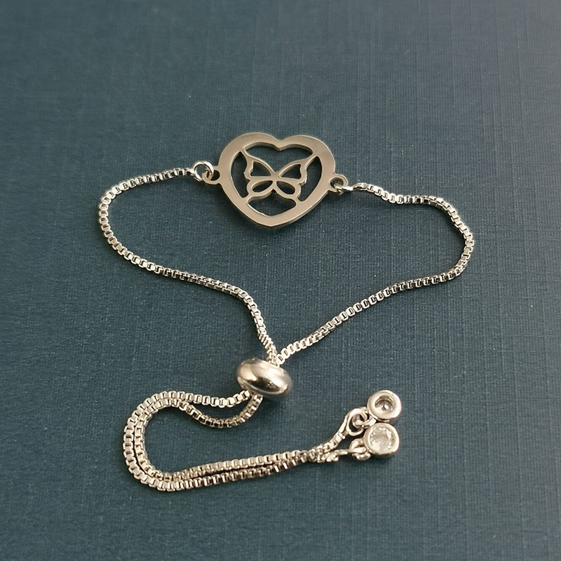Cross-border foreign trade new cute heart-shaped little butterfly pendant titanium steel bracelet pendant stainless steel manufacturer wholesale detail image 4