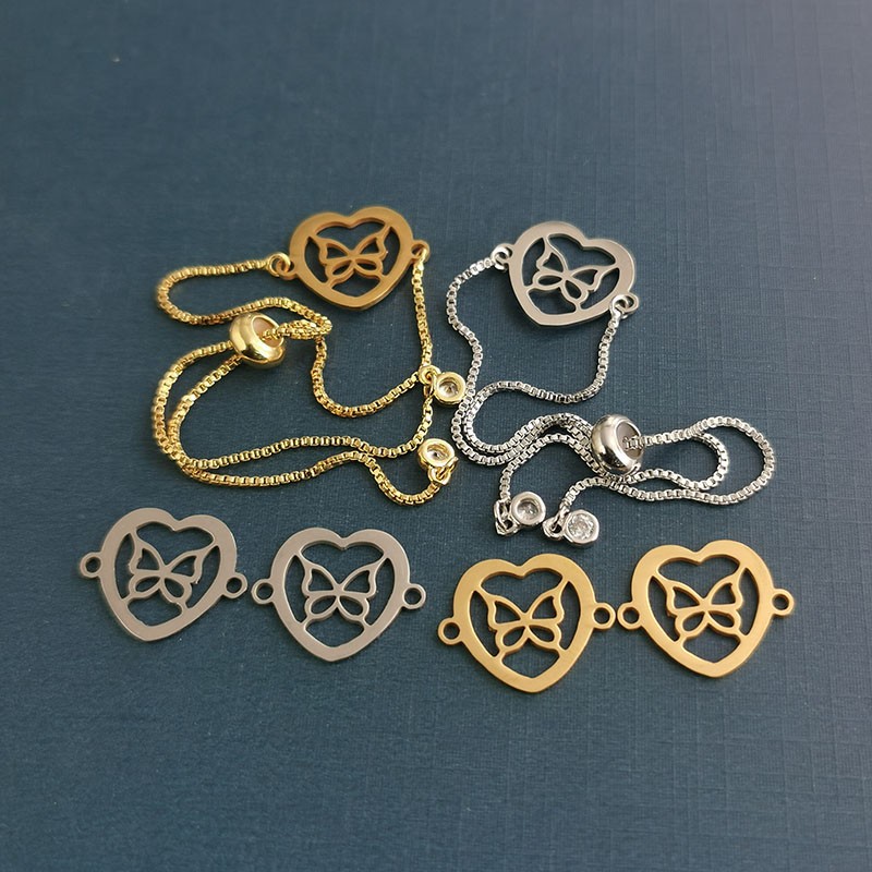 Cross-border foreign trade new cute heart-shaped little butterfly pendant titanium steel bracelet pendant stainless steel manufacturer wholesale detail image 6