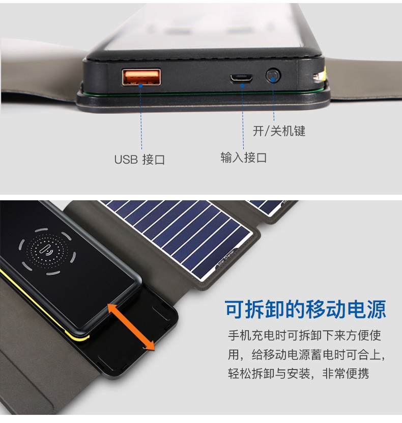 厂家直销10W太阳能充电器无线太阳能充电宝1万毫安移动电源充电详情图8