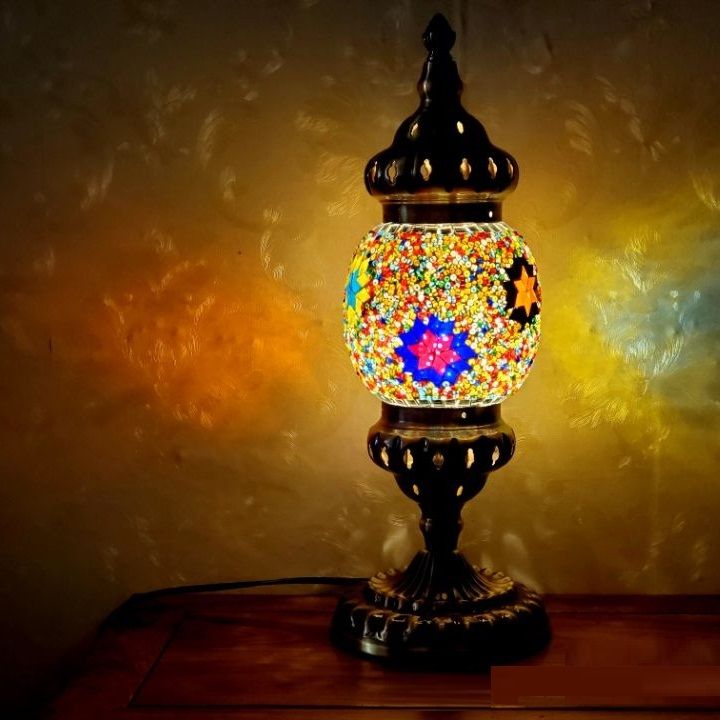 Exotic Turkish Diffuse coffee bar head decorated glass Boho style b&B Mosaic lamp