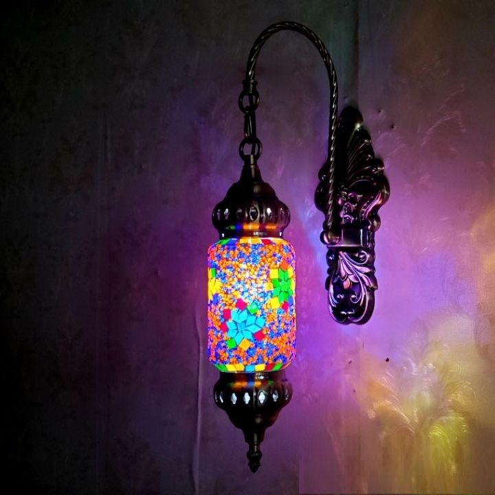 Retro exotic restaurant Hotel Bar Manman Cafe Turkish Decorative aisle Mosaic ancient glass wall lamp