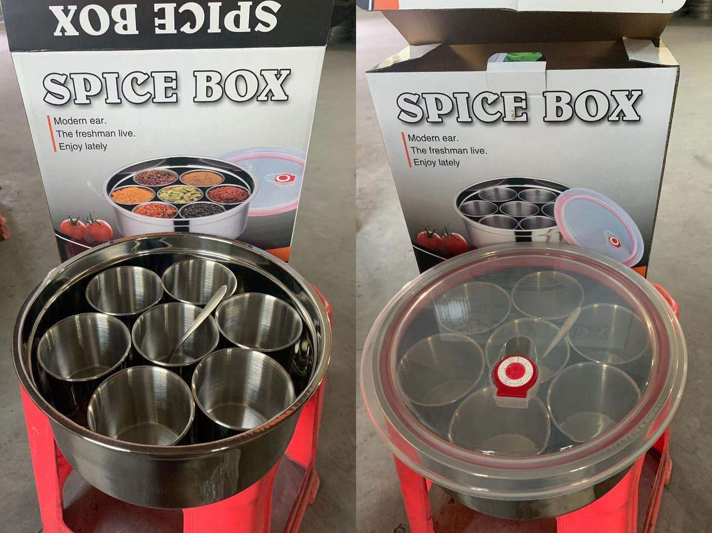 Round seasoning box, Indian seasoning box Specification image