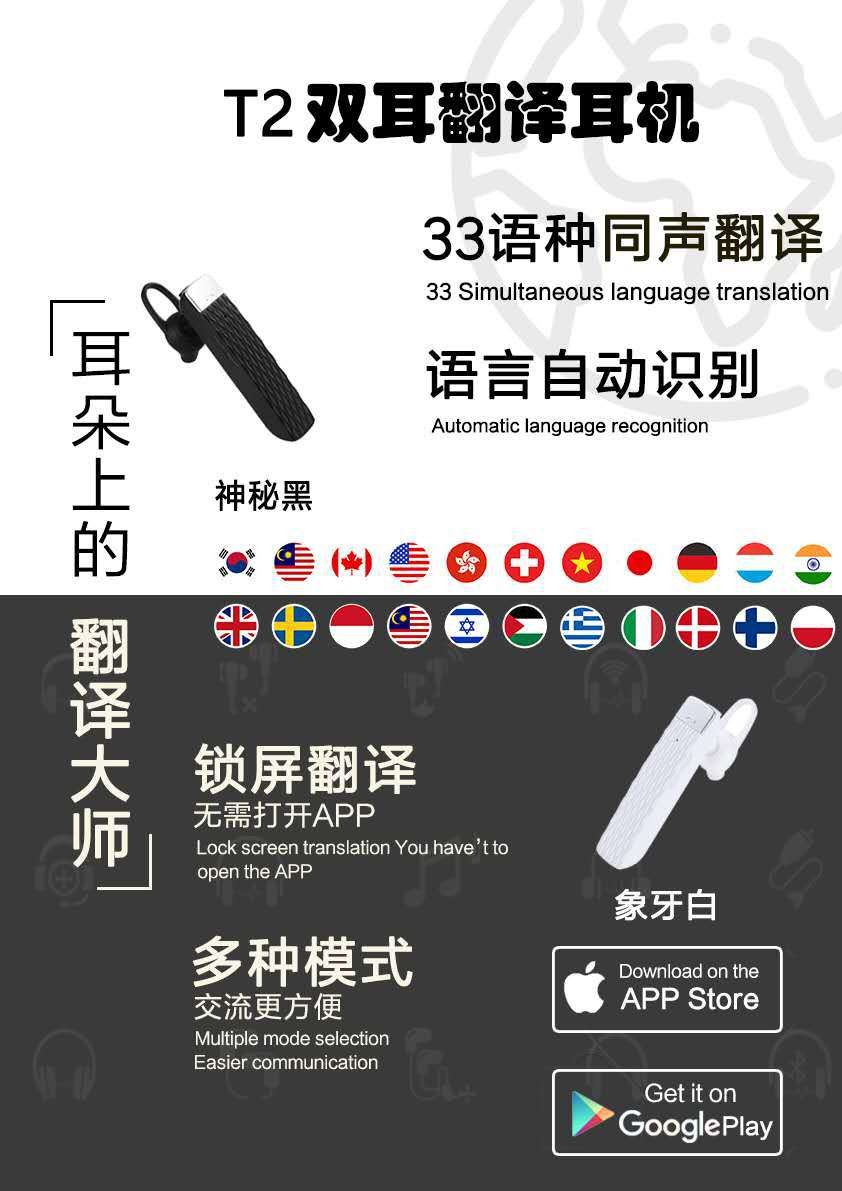 跨境爆款T1翻译蓝牙耳机随身智能多国语言翻译器实时商务互译耳机详情图1