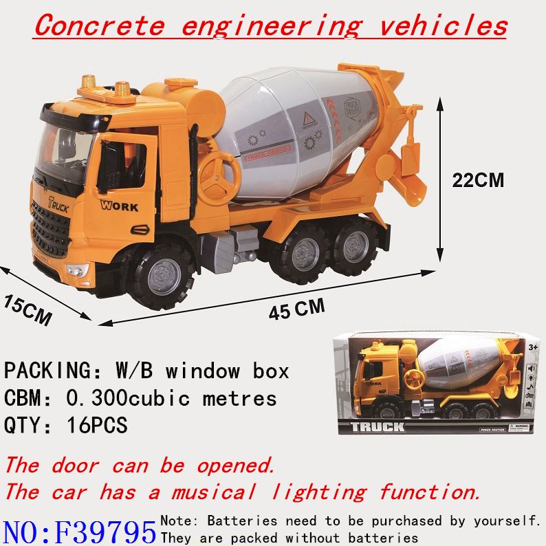 Inertial engineering vehicle can open the door, music and light can mix concrete, boy toy gift (electricity is not included)