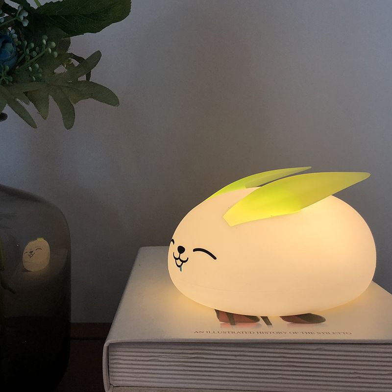 New fancy cartoon creative gift bedroom bed rabbit silica gel night light LED decoration with sleeping lamp