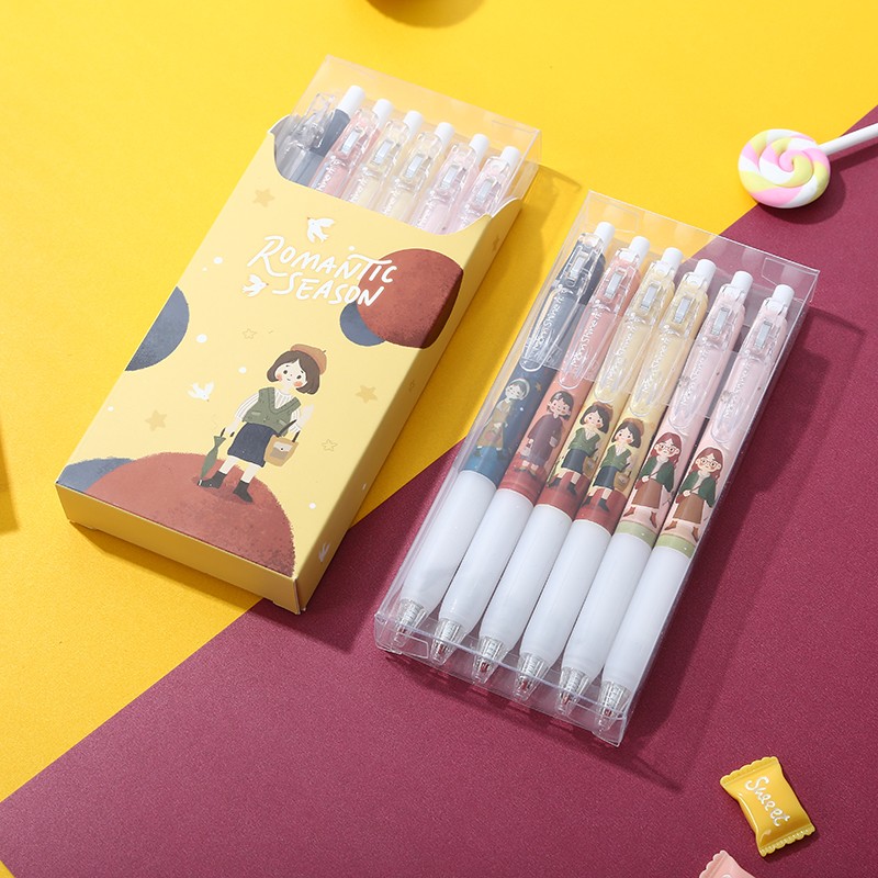 晨兮文具创意可爱ins风Lina美少女6支套装学生签字笔厂家直销详情图6