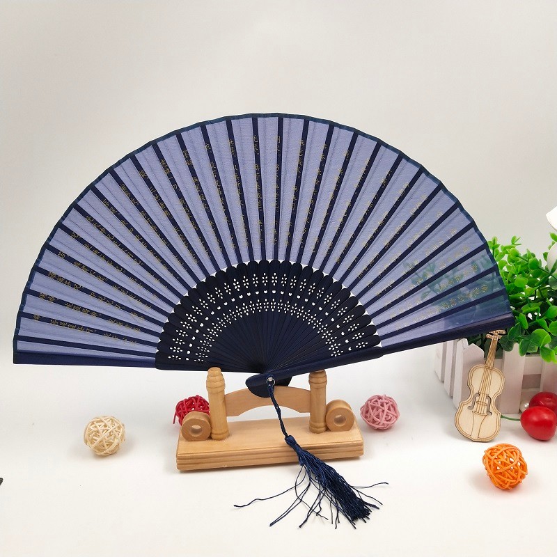 德祯  古风折扇  心经扇  带流苏布艺竹制扇  骨折扇  中国风禅意扇子详情图2