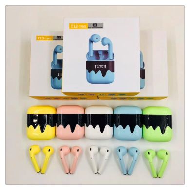 Cross-border new product T13 Macaron TWS 5.0 wireless Bluetooth headset with digital display open cover even Amazon burst