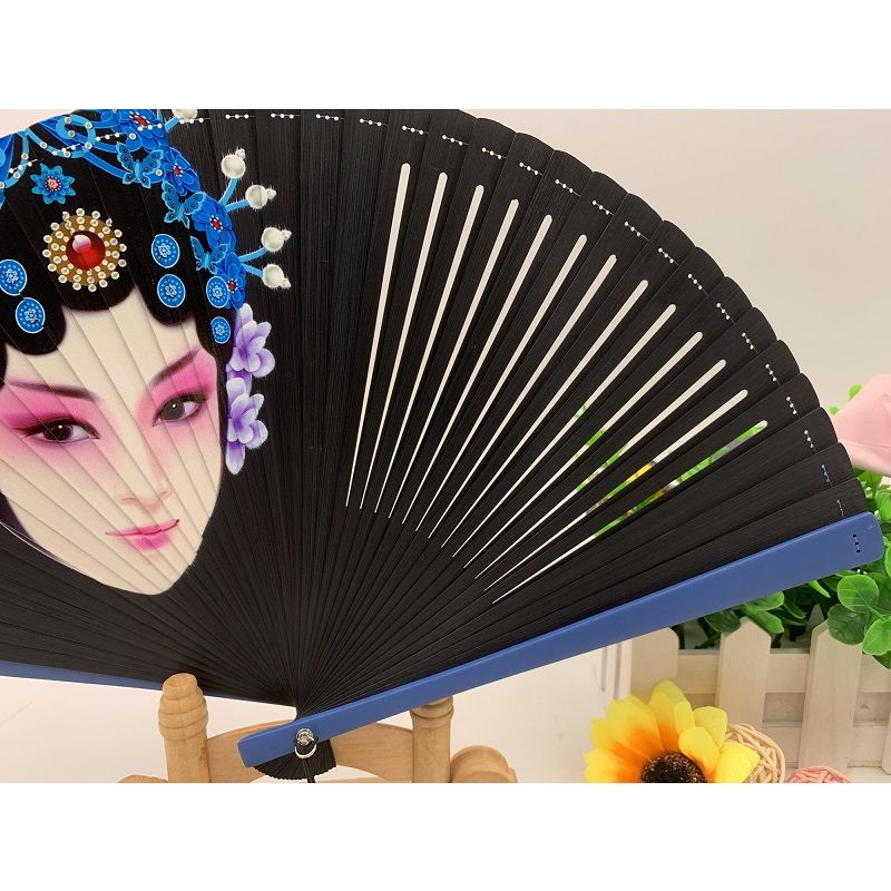 New all-bamboo fan with lacquered edges, hand-painted and spray-painted folding fans, ancient-style folding fans with hollowed-out designs, Japanese-style folding fans Specification image