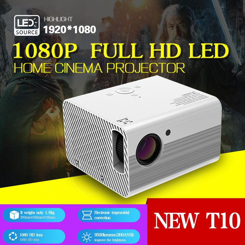 PINYA NEW T10 LED Mini Projector 1080x720 Pixels Supports