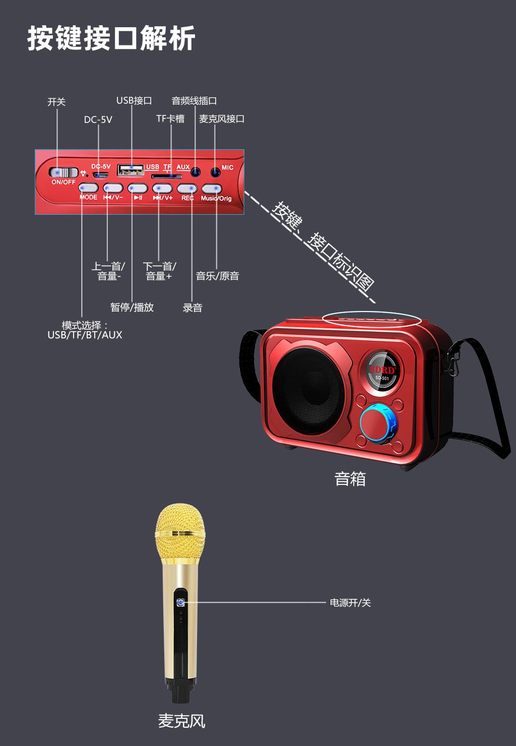 SDRD501 manufacturer wireless microphone, home outdoor ktv portable microphone, mobile phone Bluetooth speaker, karaoke machine detail image 9