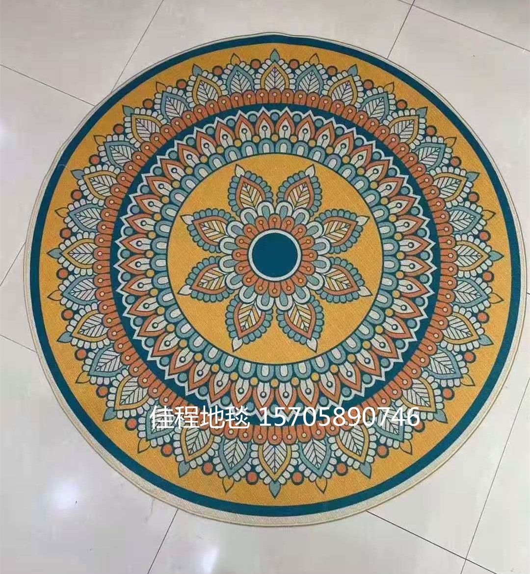New round high-definition printed linen floor mat, foot mat, kitchen mat, anti-slip mat, ethnic-style foot mat, size 60*60cm Specification drawing