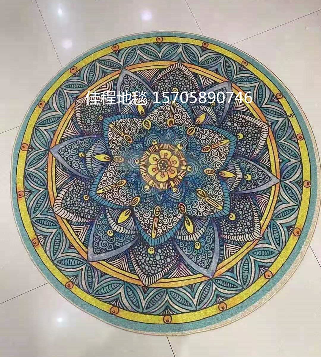 New round 3D high-definition printed linen floor mat, anti-slip mat, floor mat, living room blanket, bedside mat, kitchen mat, pattern floor mat, size 80*80cm Item Picture
