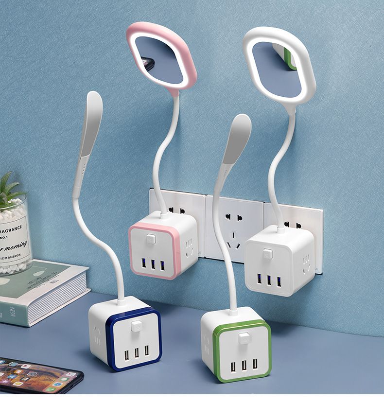 Creative USB socket smart porous plug row gift with table lamp multi-functional charging converter