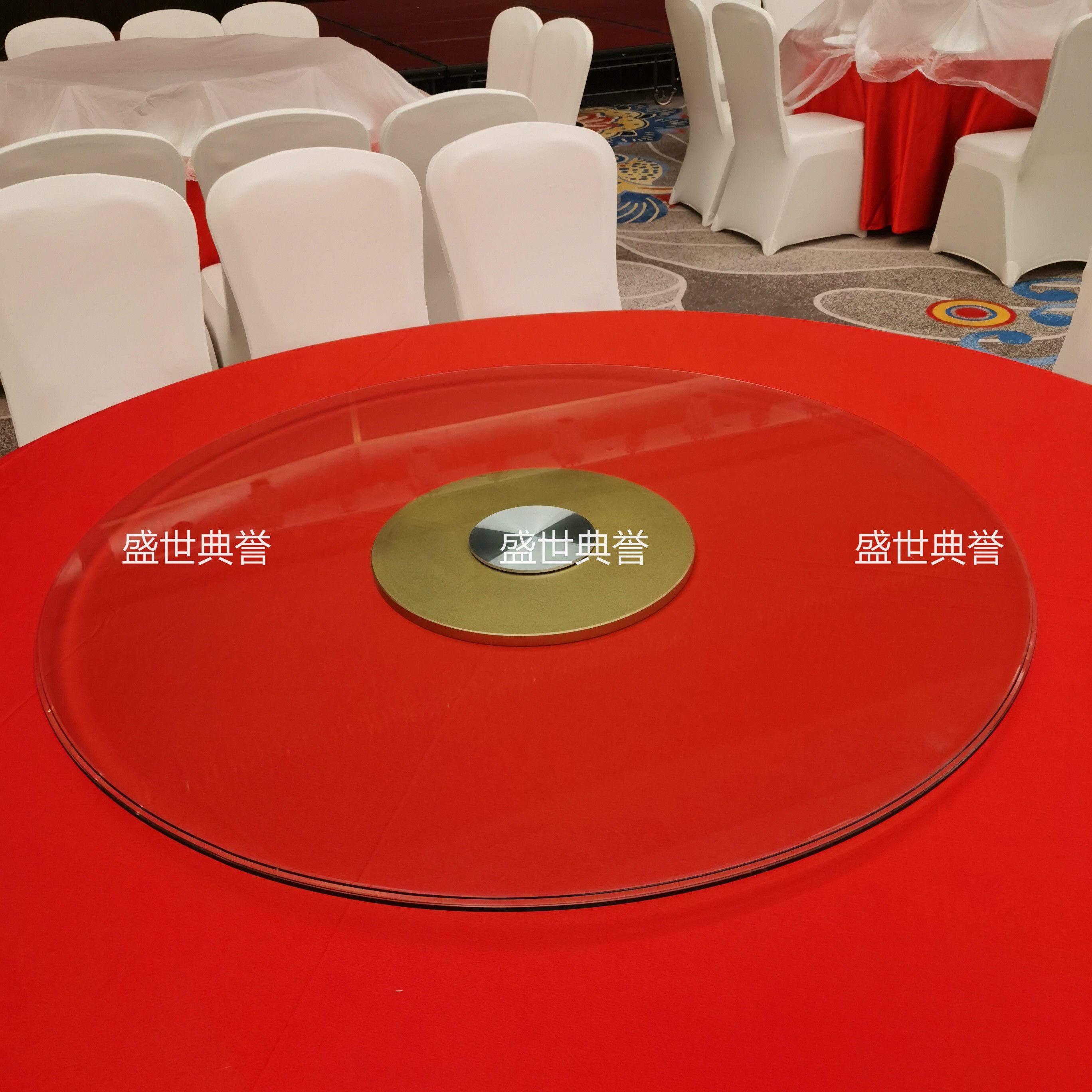 重庆星级酒店宴会玻璃转盘会议中心婚宴钢化玻璃转台圆桌连体转盘