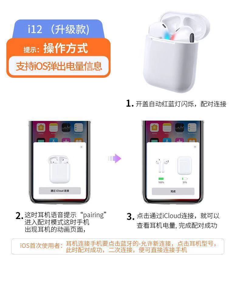 新款i12马卡龙色InPods12无线蓝牙耳机细腻磨砂HIFI立体运动弹窗详情图9