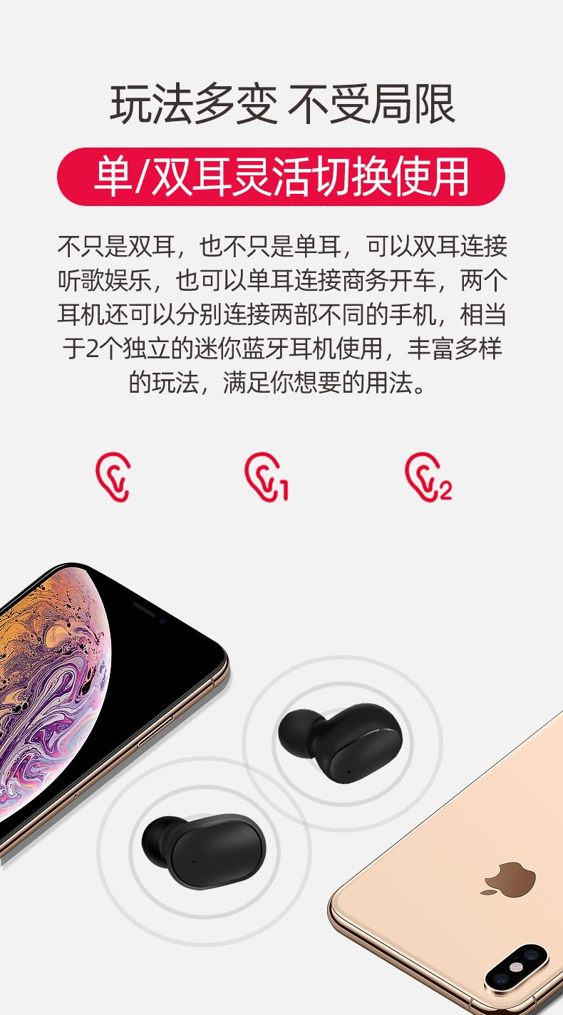 跨境a6s蓝牙耳机5.0 TWS无线运动耳机5适用小米红米Redmi airdots详情图9