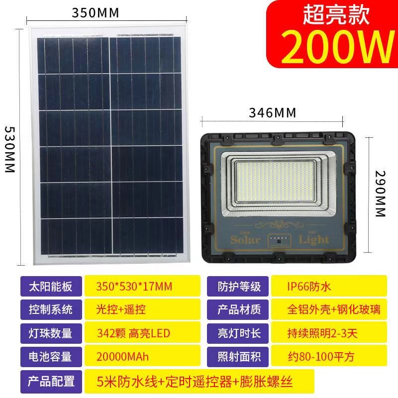 太阳能LED投光灯家用户外LED庭院灯智能遥控光控分体LED路灯300W详情图6