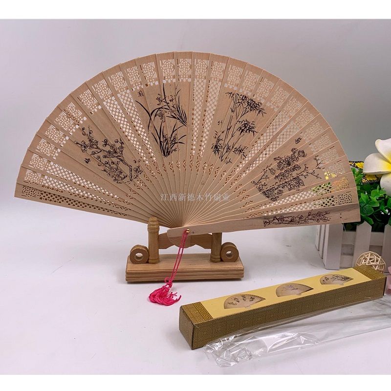 德祯   9寸仿缅香木扇  折扇子  檀香扇  折叠扇  带须加盒礼品扇产品图
