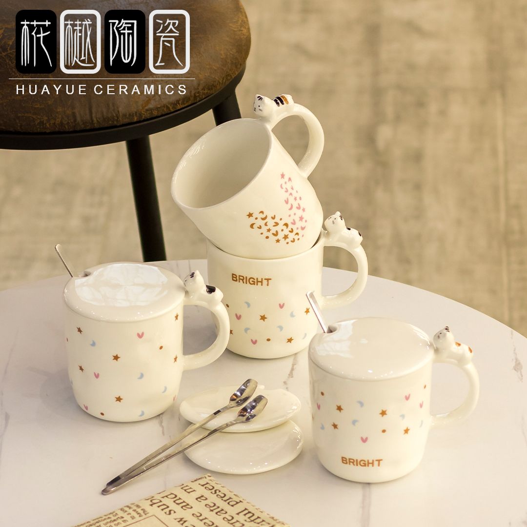 originality Stereo cat Mug Cartoon ceramic cup Breakfast milk cup with spoon thumbnail