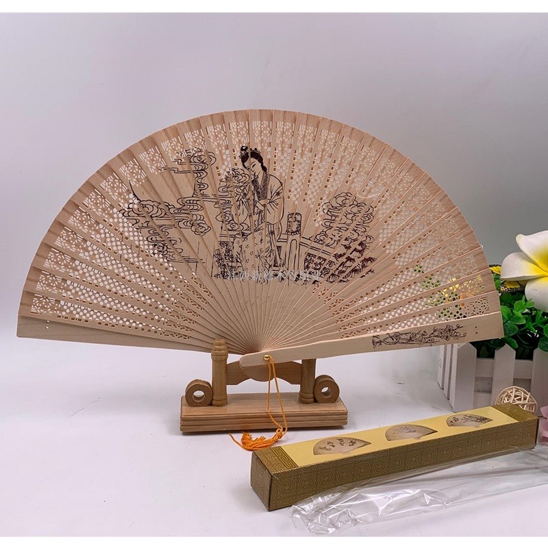 德祯   9寸仿缅香木扇  折扇子  檀香扇  折叠扇  带须加盒礼品扇详情图3