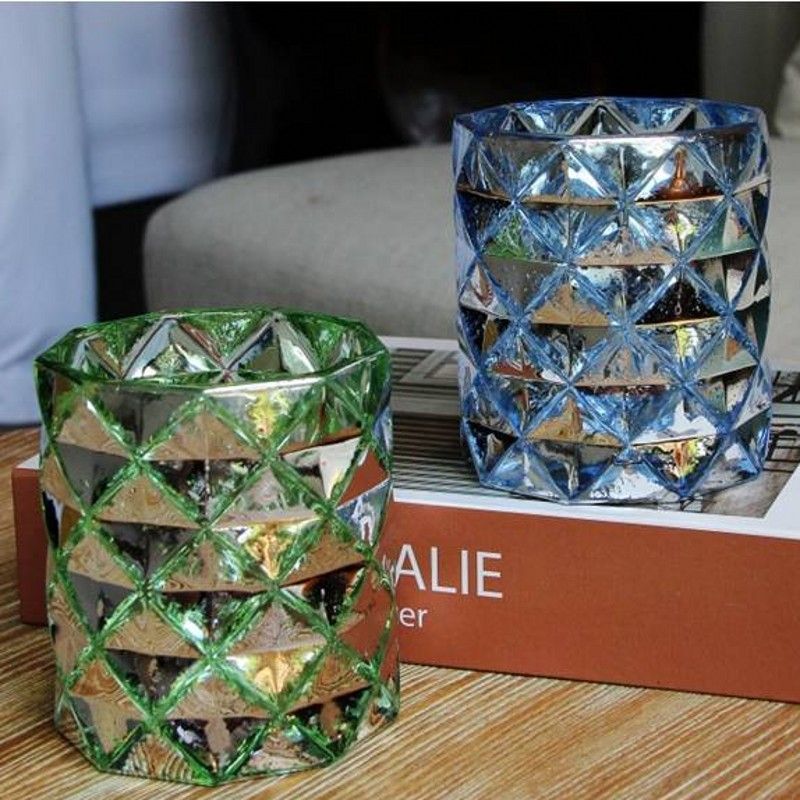 Light luxury colored crystal diamond glass candle holder