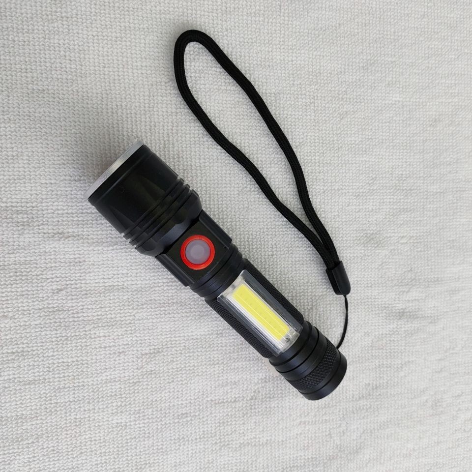 P50超亮USB充电铝合金手电T6+COB可变焦强光手电筒详情图2