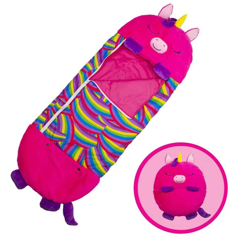 加绒保暖儿童独角兽动物卡通睡袋睡衣玩具白底实物图