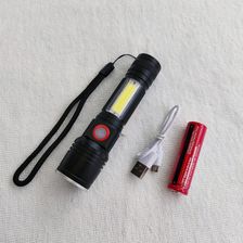 P50超亮USB充电铝合金手电T6+COB可变焦强光手电筒