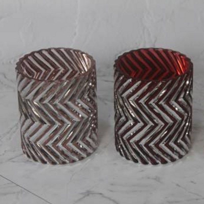 Vintage silver plated striped glass candle holder