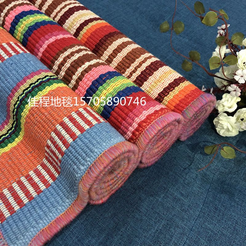 Recycled yarn rainbow mat, cotton cloth woven mat, door mat, foot mat, anti-slip mat, colored cotton mat, cloth mat details Picture