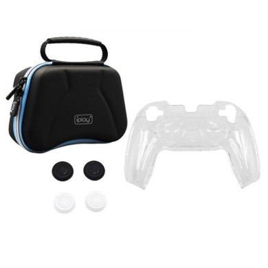 PS5 gamepad Storage bag PS5 gamepad Crystal case + joystick cap +EVA storage protection bag 6 in 1 set