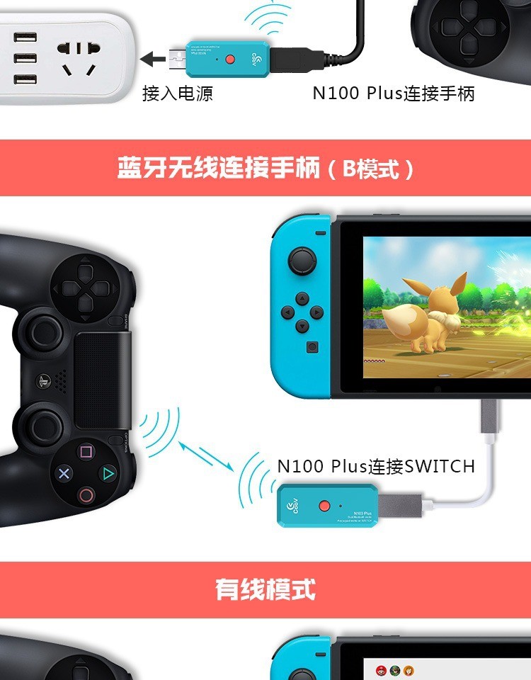 N100 PLUS switch手柄转换器支持PS3/PS4/XBOXONE/NS转接器详情图6