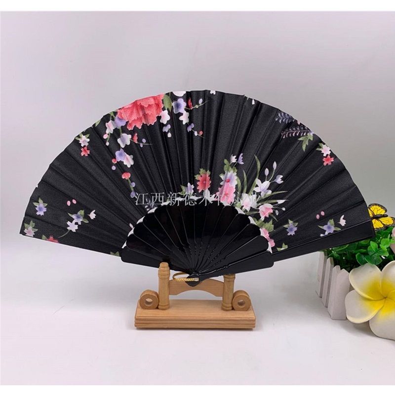 Dezhen flat silk fabric plastic folding fan cheongsam fashion show Chinese style lace fan, lace advertising promotion gift Item Picture