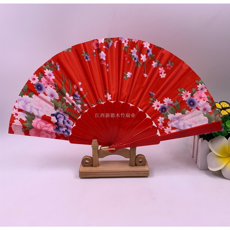 Dezhen flat silk fabric plastic folding fan cheongsam fashion show Chinese style lace fan, lace advertising promotion gift detail image 2