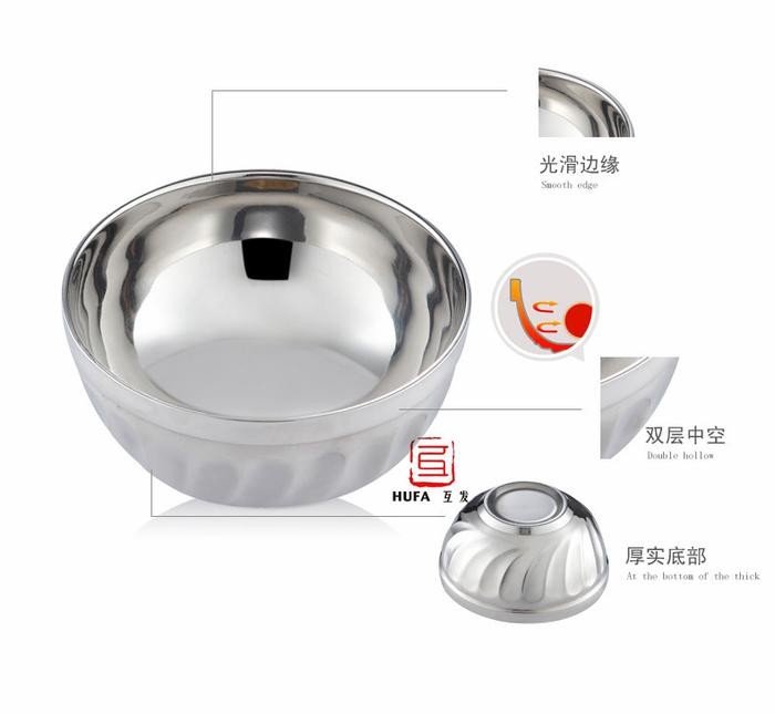 Stainless steel double-layer heat-insulating bowl, anti-scald and anti-drop lily bowl, bright bowl, cafeteria bowl pic 3