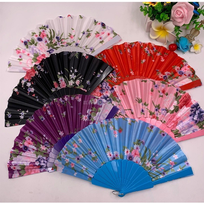 Dezhen flat silk fabric plastic folding fan cheongsam fashion show Chinese style lace fan, lace advertising promotion gift detail image 1