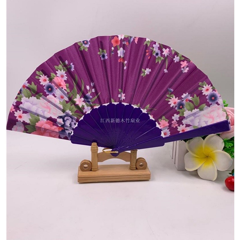 Dezhen flat silk fabric plastic folding fan cheongsam fashion show Chinese style lace fan, lace advertising promotion gift detail image 6