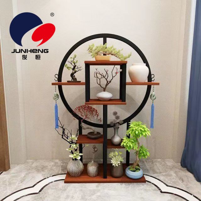 European-style copper coin flower stand, balcony, light luxury style decorative items, living room, floor-standing combination iron art storage rack details Picture