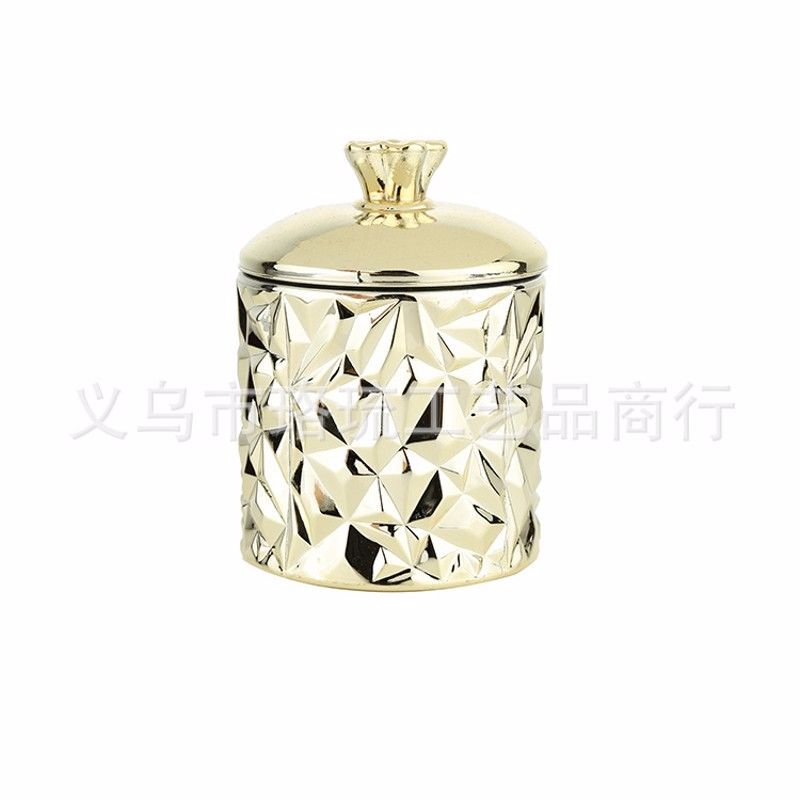 Factory direct plated glass candle jar Candy jar storage jar gold