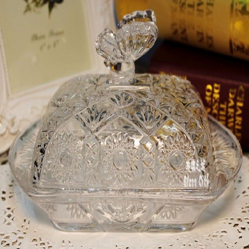 French cut crystal glass butterfly dessert jar Cake cover lemon cover storage box