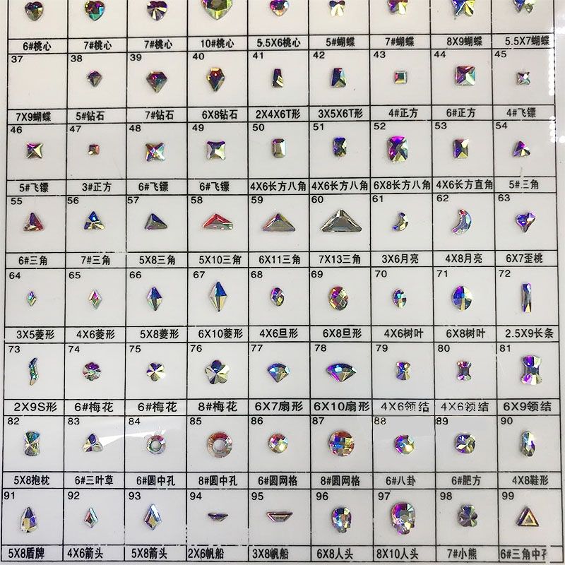 Domestic nail drill flat-bottomed irregular-shaped color card, colored nail drill water diamond inlay accessories, white DIY hand-dotted diamond details Picture