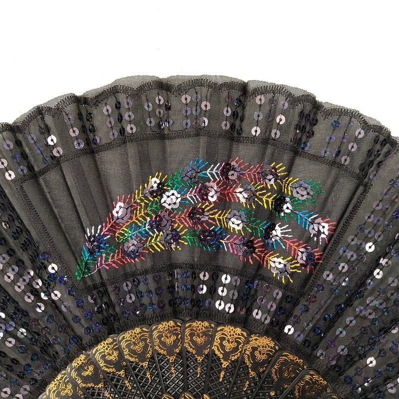 黑杆满绣亮片扇厂家直销定制广告扇子西班牙跳舞扇布扇工艺扇批发详情图8